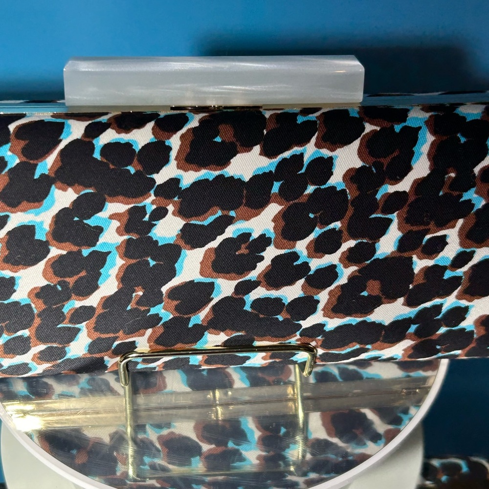 Magid Black Long Turquoise, Brown & White Clutch w/Chain 12” x 5” x 1.5” NWT